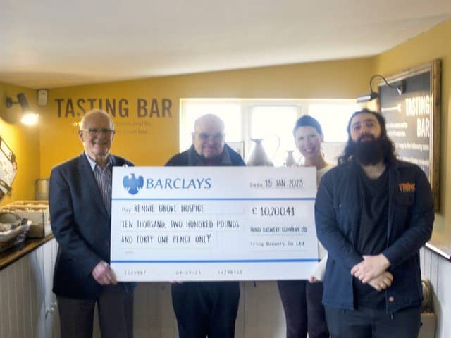 Chris Langford (Rennie Grove Ambassador), Richard Shardlow (Tring Brewery founder + director), Louise Hewitt (Rennie Grove Senior Community Fundraiser), Jared Ward (Tring Brewery PR + communications)