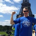 Chris Matthews completing the London to Paris ride in 2012