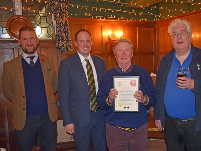 Tom Jenkinson, Chiltern Brewery; Greg Smith MP; Robert Watson (former licensee of Rose and Crown, Saunderton and founding committee member); David Roe (longest- serving local CAMRA chairman of the past 50 years.)