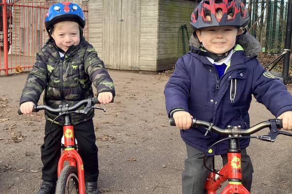 The youngest children learn confidence on their balance bikes