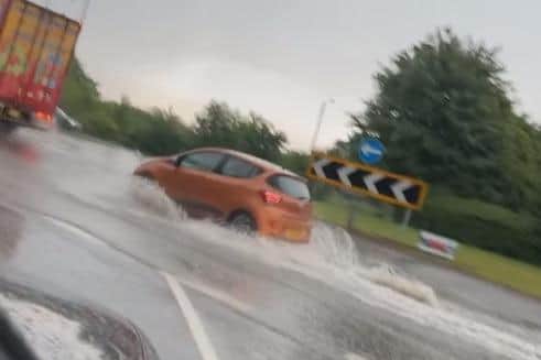 Flooding on the Tingwick roundabout yesterday, Tuesday