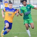 Action from Aylesbury (in green) against Berkhamsted on Monday. Photo: Berkhamsted FC.