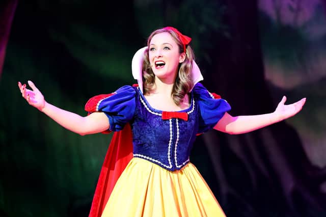 Rhiannon Chesterman as Snow White at Aylesbury's 2023 pantomime at the Waterside Theatre, photo from Barry Rivett
