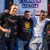Linus Udofia (centre, in white) - pictured last year at a Pegasus charity event - was beaten in his British Middleweight title fight on a split decision