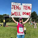 Jenna Hughes celebrating at the end of the race and final leg of her Jen’s Tens challenge