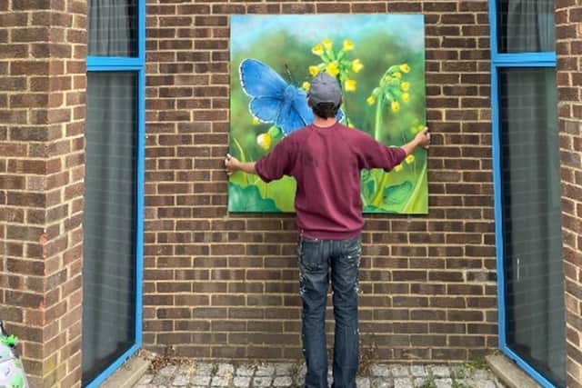 Nature-based art outside Prebendal Farm Community Centre in Aylesbury