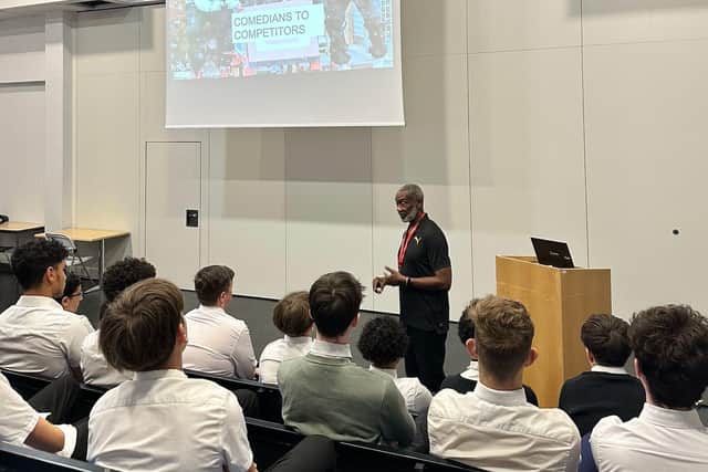 Dudley Tal Stokes speaking at Bedford Academy