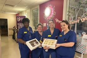 Staff at Stoke Mandeville NICU with Mothers Day Treats from Families
