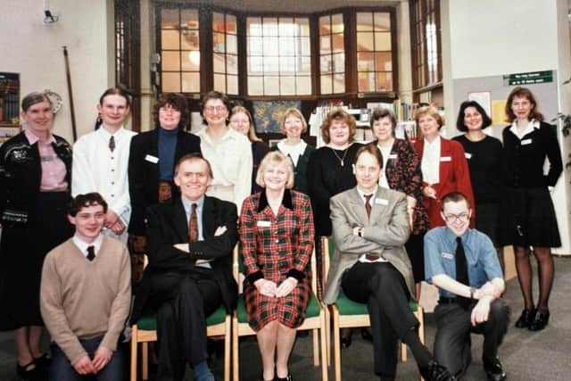 1997 Kari Dorme Last Day At Old High Wycombe Library she Is in the tartan dress, photo from Charlie Smith Local Democracy Reporting Service