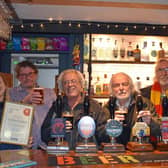 Pictured (left to right): Katie (pub general manager), Mike Clarke (CAMRA branch chair), Elvis Evans (branch deputy chair), Tony Gabriel and John Williamson (local CAMRA members)