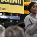 Conservative Leader Kemi Badenoch speaks at Fleet Marston Farm on November 17, 2025. (Photo by Leon Neal/Getty Images)