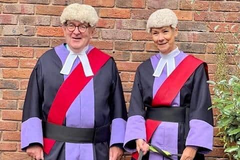 Judge, with HHJ Francis Sheridan and HHJ Catherine Tulk at the courthouse