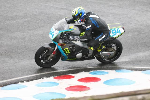 Mark Biswell pictured in action at a rain-soaked Mallory Park last weekend. Photo: James Beckett.