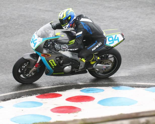 Mark Biswell pictured in action at a rain-soaked Mallory Park last weekend. Photo: James Beckett.