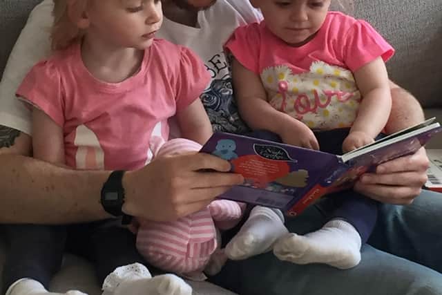 Sean Crossey with twin his nieces Ellie and Layla Hamilton