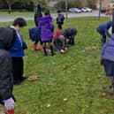 Students from Lace Hill Academy planting bulbs 