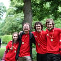 David Blackmore and his wife Rachel with three of their four children after a charity abseil.