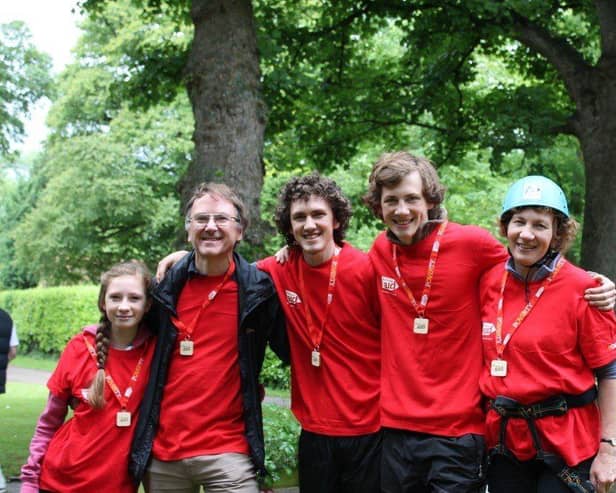 David Blackmore and his wife Rachel with three of their four children after a charity abseil.