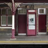 The rare maroon phone box, photo from Historic England Archive