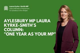 Picture of Laura Kyrke-Smith with the caption, "Aylesbury MP Laura Kyrke-Smith's column: 'One year as your MP'"