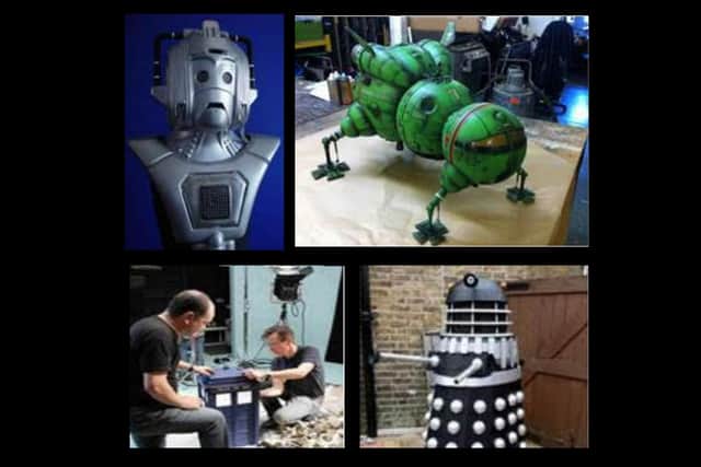 Mike Tucker and Nick Kool setting up the TARDIS on stage at Halliford Film Studios, Shepperton. Image © The Model Unit, Supreme Dalek from Doctor Who ‘Remembrance of the Daleks’, 1988. Image © The Model Unit, Cyberman head and chest from Doctor Who ‘Attack of the Cybermen’, 1985. Image © The Model Unit,Starbug model from ‘Red Dwarf’. Image © The Model Unit.