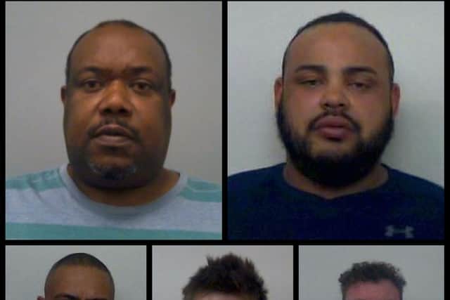 Top, left: Bucks man Mohammed Ali, jailed for 12 years. Top, right: Richard Gray, jailed for 21 years. Bottom, left: Patrick Gray, jailed for 18 years. Bottom, centre: William White, jailed for seven years and eight months. Bottom, right: Lewis Court, jailed for seven years and eight months.