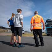 Forterra take part in the car safety event CarKraft at the Porsche Experience on the Silverstone race circuit. Two drivers were on hand to show visitors around a truck and show them what a driver can see from their cab.   Copyright Mike Sewell 2022 (For Nick Rowley - Unsworth Sugden)