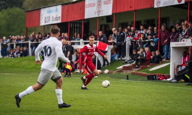Risborough Rangers in action at the BEP Stadium on Saturday in front of a record league crowd of 410 against rivals New Salamis Picture by Charlie Carter.