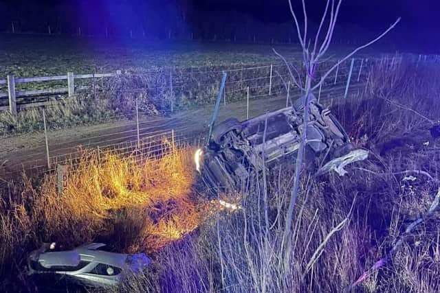 Razwan's car ended up on its roof in a ditch