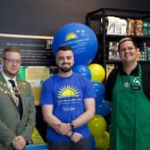 Aylesbury Mayor Councillor Tim Dixon, Nic Willoughby Fund chairman Cam Southgate, and Andrew Garniec Starbucks Aylesbury general manager