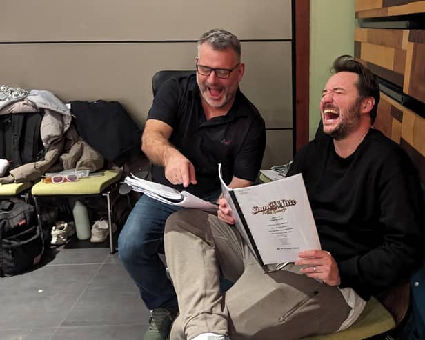 Andy Collins and James Bye learning the script