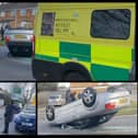 The car upside down on the Weedon Road
