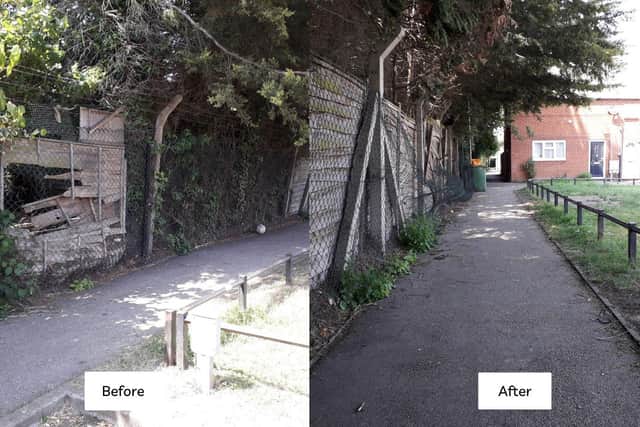 Before and after photos showing the anti-social behaviour hotspot