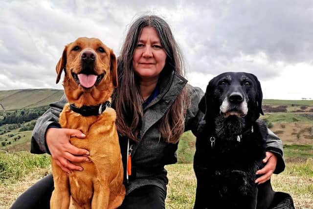 Rachel Bean with her dogs Chilli and Wisp.