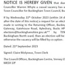 Notice of Vacancy