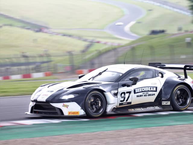 Andrew Howard and Ross Gunn finished fourth at Donington Park on Sunday in the latest round of the Intelligent Money British GT Championship. (Photo by James Beckett)