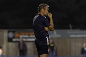 Brackley Town boss Kevin Wilkin watches on during his team's 2-1 defeat at King's Lynn Town. Picture by Glenn Alcock