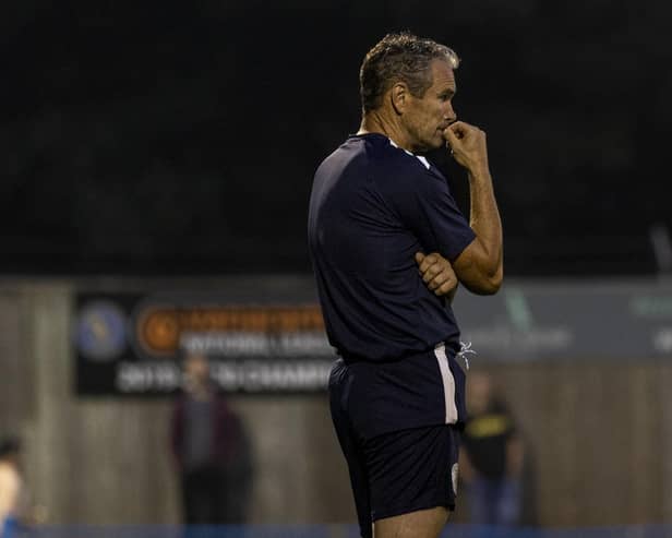 Brackley Town boss Kevin Wilkin watches on during his team's 2-1 defeat at King's Lynn Town. Picture by Glenn Alcock