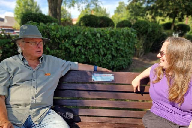 Happy to Chat Bench at Cornwall's Meadow Riverside Walk