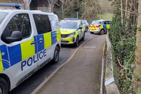 Police cars in Station Road, Buckingham