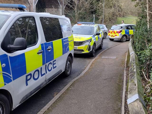 Police cars in Station Road, Buckingham
