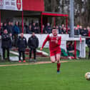 Double goalscorer Marcus Wyllie in Risborough Rangers' 4-1 win over Holmer Green on Easter Saturday  Picture by Charlie Carter