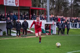 Double goalscorer Marcus Wyllie in Risborough Rangers' 4-1 win over Holmer Green on Easter Saturday  Picture by Charlie Carter