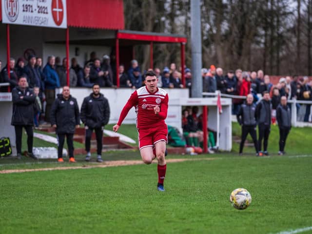 Double goalscorer Marcus Wyllie in Risborough Rangers' 4-1 win over Holmer Green on Easter Saturday  Picture by Charlie Carter