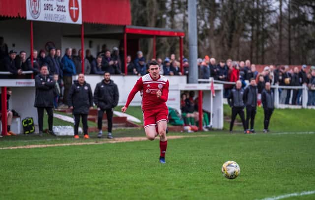 Double goalscorer Marcus Wyllie in Risborough Rangers' 4-1 win over Holmer Green on Easter Saturday  Picture by Charlie Carter
