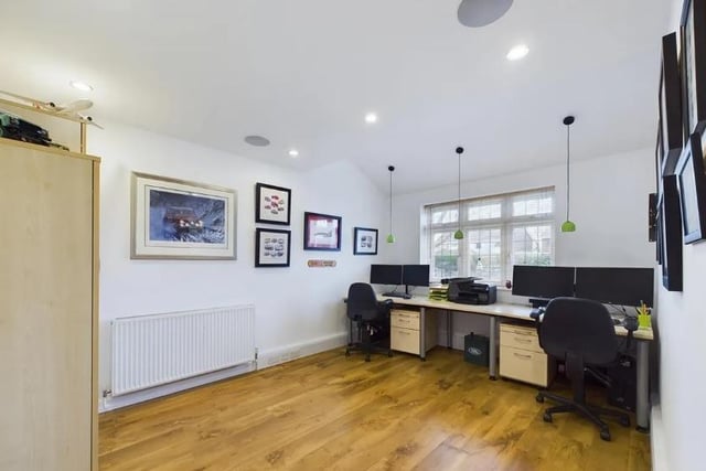 The home office consists of a window to the front aspect, spotlights to ceiling, Karndean flooring, radiator and space for a range of furniture.