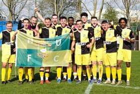 Aylesbury celebrate after their win at Biggleswade on Saturday. Photo by Mike Snell.