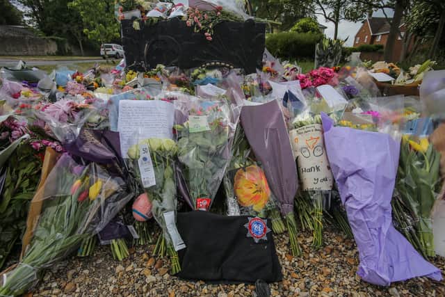 Flowers and tributes at Bicester Fire Station in Bicester