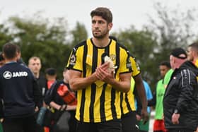 George Carline, pictured during his time at Leamington, has signed for Brackley Town