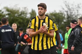 George Carline, pictured during his time at Leamington, has signed for Brackley Town